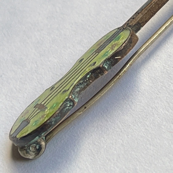 Antique Enamel Fiddle Violin Brooch - Picture 7 of 15